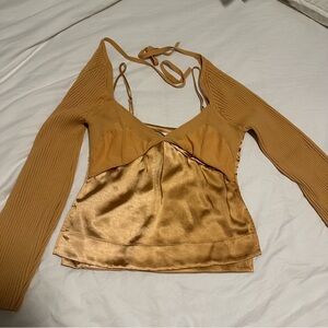 Jonathan simkhai long sleeve knit and silk top size small